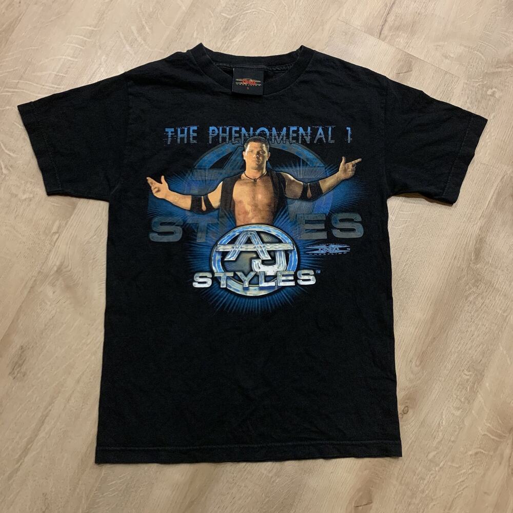 Vintage TNA AJ Styles The Phenomenal One T-Shirt Mens Small S Double-Sided Black
